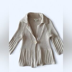 LOFT Cream Cardigan Sweater with Ribbed Knit